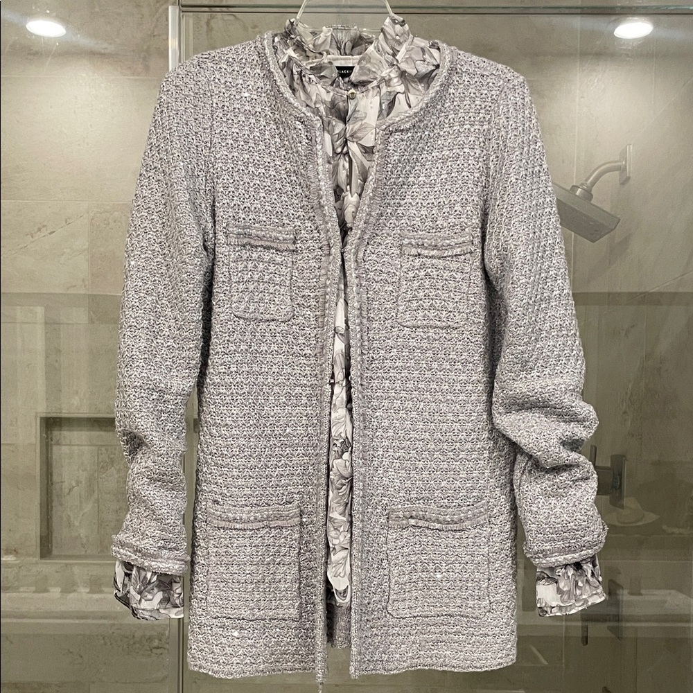 White House Black Market Metallic Gray Tweed Jacket with Blouse set